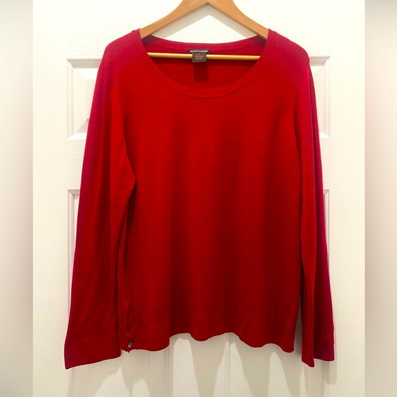 Women 100% Merino Wool Long Sleeve Crew Neck Sweater, Red, XL - Picture 1 of 8